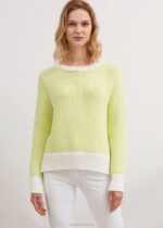 Saint James Unisex TALMONT V4HD48 Chunky Cotton Sweater WHITE/LIME - Image 2