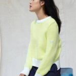 Saint James Unisex TALMONT V4HD48 Chunky Cotton Sweater WHITE/LIME