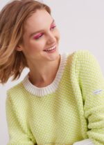 Saint James Unisex TALMONT V4HD48 Chunky Cotton Sweater WHITE/LIME - Image 3