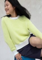 Saint James Unisex TALMONT V4HD48 Chunky Cotton Sweater WHITE/LIME - Image 5