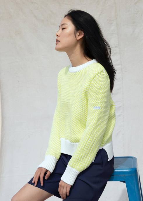 saint_james_unisex_talmont_v4hd48_chunky_cotton_sweater_white_lime.jpg Saint James Unisex TALMONT V4HD48 Chunky Cotton Sweater WHITE/LIME - Image 1