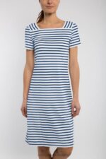 Saint James Unisex TOLEDE II V4HD137 Square Neck Nautical Striped Dress Anti-UV Stretch Fabric WHITE/ROYAL BLUE - Image 2