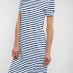 Saint James Unisex TOLEDE II V4HD137 Square Neck Nautical Striped Dress Anti-UV Stretch Fabric WHITE/ROYAL BLUE