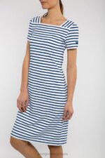 Saint James Unisex TOLEDE II V4HD137 Square Neck Nautical Striped Dress Anti-UV Stretch Fabric WHITE/ROYAL BLUE