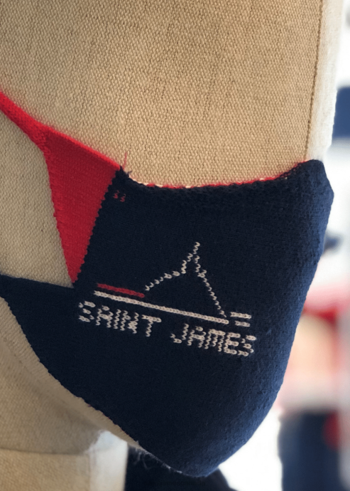 Saint James Unisex TRICOLOR FACE MASK V4HD111 Cotton Knit Face Mask with Logo NAVY LOGO - Image 2