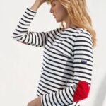 Saint James Unisex VAUJANY V4HD17 Striped Shirt with Heart Elbow patches ECRU/NAVY