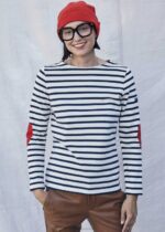 Saint James Unisex VAUJANY V4HD17 Striped Shirt with Heart Elbow patches ECRU/NAVY - Image 3