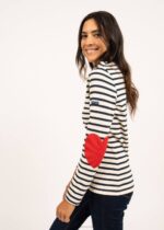 Saint James Unisex VAUJANY V4HD17 Striped Shirt with Heart Elbow patches ECRU/NAVY - Image 5