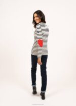 Saint James Unisex VAUJANY V4HD17 Striped Shirt with Heart Elbow patches ECRU/NAVY - Image 6