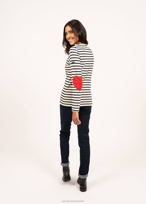 Saint James Unisex VAUJANY V4HD17 Striped Shirt with Heart Elbow patches ECRU/NAVY - Image 6