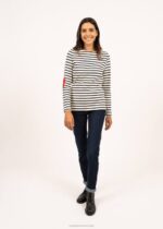 Saint James Unisex VAUJANY V4HD17 Striped Shirt with Heart Elbow patches ECRU/NAVY - Image 7