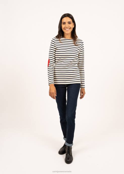 Saint James Unisex VAUJANY V4HD17 Striped Shirt with Heart Elbow patches ECRU/NAVY - Image 7