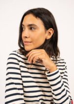 Saint James Unisex VAUJANY V4HD17 Striped Shirt with Heart Elbow patches ECRU/NAVY - Image 9