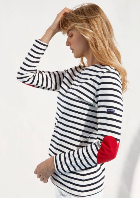 saint_james_unisex_vaujany_v4hd17_striped_shirt_with_heart_elbow_patches_ecru_navy.jpg Saint James Unisex VAUJANY V4HD17 Striped Shirt with Heart Elbow patches ECRU/NAVY - Image 1
