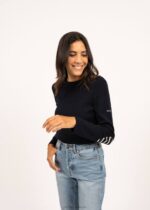 Saint James Women BREGANCON V4HD24 Breton Sweater with Jacquard Elbow Patch NAVY - Image 3