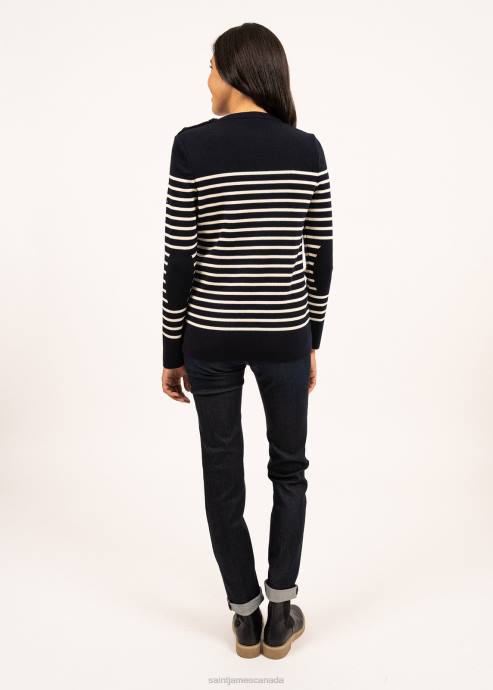 Saint James Women BREGANCON V4HD29 Breton Striped Sweater with Jacquard Elbow Patch NAVY/IVORY - Image 2