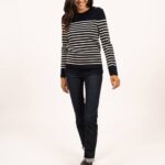Saint James Women BREGANCON V4HD29 Breton Striped Sweater with Jacquard Elbow Patch NAVY/IVORY