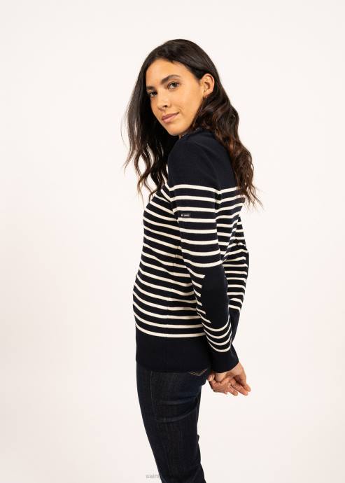 Saint James Women BREGANCON V4HD29 Breton Striped Sweater with Jacquard Elbow Patch NAVY/IVORY - Image 3
