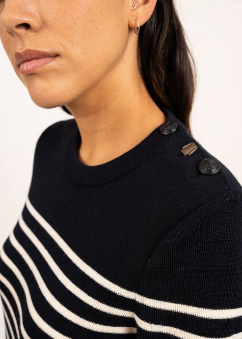 Saint James Women BREGANCON V4HD29 Breton Striped Sweater with Jacquard Elbow Patch NAVY/IVORY - Image 5