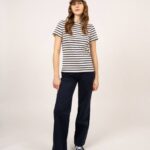 Saint James Women ETRILLE II V4HD58 Nautical Stripe Tee with Short Sleeves Soft Cotton Fit ECRU/NAVY