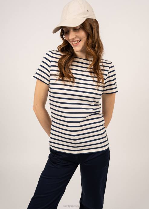 Saint James Women ETRILLE II V4HD58 Nautical Stripe Tee with Short Sleeves Soft Cotton Fit ECRU/NAVY - Image 3