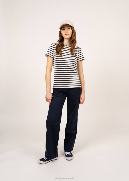 Saint James Women ETRILLE II V4HD58 Nautical Stripe Tee with Short Sleeves Soft Cotton Fit ECRU/NAVY - Image 1