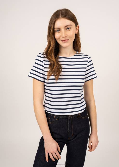 Saint James Women ETRILLE V4HD55 Nautical Stripe Tee with Short Sleeves Soft Cotton Fit WHITE/NAVY - Image 2