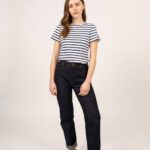 Saint James Women ETRILLE V4HD55 Nautical Stripe Tee with Short Sleeves Soft Cotton Fit WHITE/NAVY