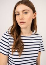 Saint James Women ETRILLE V4HD55 Nautical Stripe Tee with Short Sleeves Soft Cotton Fit WHITE/NAVY - Image 3