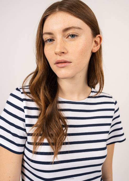 Saint James Women ETRILLE V4HD55 Nautical Stripe Tee with Short Sleeves Soft Cotton Fit WHITE/NAVY - Image 3
