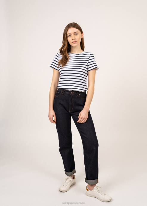 saint_james_women_etrille_v4hd55_nautical_stripe_tee_with_short_sleeves_soft_cotton_fit_white_navy.jpg Saint James Women ETRILLE V4HD55 Nautical Stripe Tee with Short Sleeves Soft Cotton Fit WHITE/NAVY - Image 1