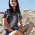 Saint James Women ETRILLE V4HD64 Nautical Stripe Tee with Short Sleeves Soft Cotton Fit NAVY/ECRU