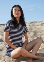 Saint James Women ETRILLE V4HD64 Nautical Stripe Tee with Short Sleeves Soft Cotton Fit NAVY/ECRU