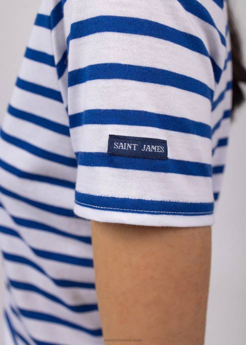 Saint James Women ETRILLE V4HD76 Nautical Stripe Tee with Short Sleeves Soft Cotton Fit WHITE/ROYAL BLUE - Image 3