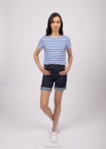 Saint James Women ETRILLE V4HD76 Nautical Stripe Tee with Short Sleeves Soft Cotton Fit WHITE/ROYAL BLUE - Image 4
