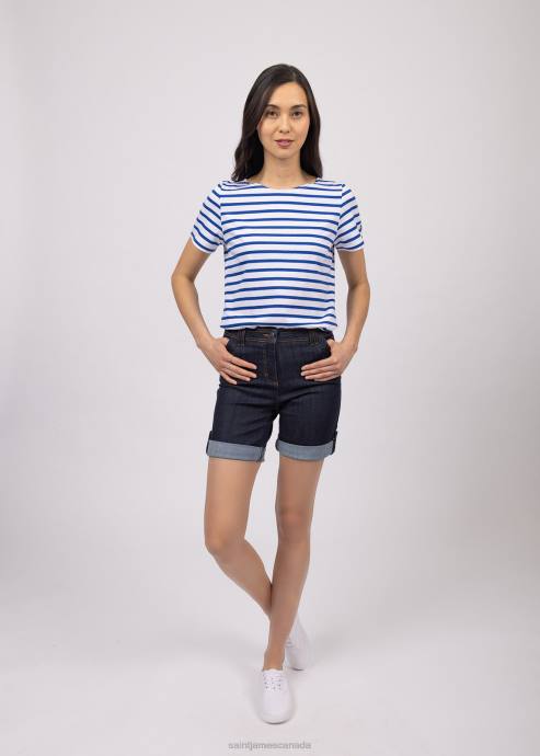 Saint James Women ETRILLE V4HD76 Nautical Stripe Tee with Short Sleeves Soft Cotton Fit WHITE/ROYAL BLUE - Image 4