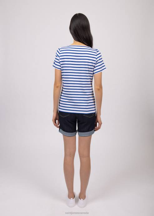 Saint James Women ETRILLE V4HD76 Nautical Stripe Tee with Short Sleeves Soft Cotton Fit WHITE/ROYAL BLUE - Image 5