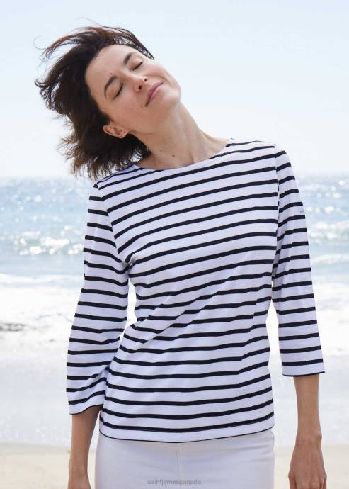 Saint James Women GALATHEE II V4HD51 Breton Striped Top with Sleeve Soft Cotton Fit WHITE/BLACK - Image 2