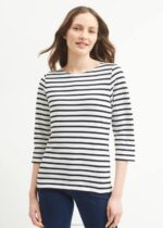 Saint James Women GALATHEE II V4HD51 Breton Striped Top with Sleeve Soft Cotton Fit WHITE/BLACK - Image 3