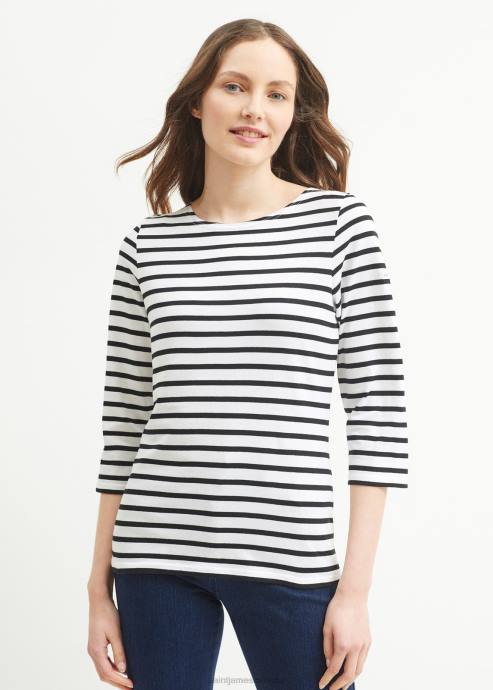 Saint James Women GALATHEE II V4HD51 Breton Striped Top with Sleeve Soft Cotton Fit WHITE/BLACK - Image 3