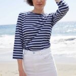 Saint James Women GALATHEE II V4HD52 Breton Striped Top with Sleeve Soft Cotton Fit NAVY/WHITE