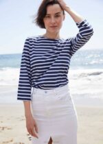Saint James Women GALATHEE II V4HD52 Breton Striped Top with Sleeve Soft Cotton Fit NAVY/WHITE