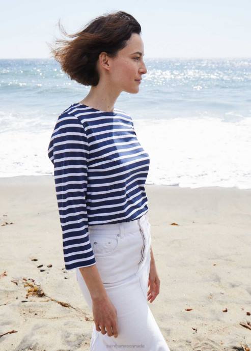 Saint James Women GALATHEE II V4HD52 Breton Striped Top with Sleeve Soft Cotton Fit NAVY/WHITE - Image 4