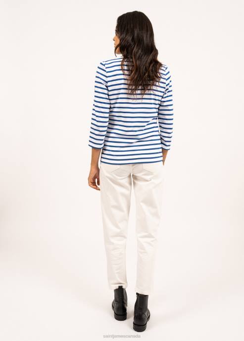 Saint James Women GALATHEE II V4HD60 Breton Striped Top with Sleeve Soft Cotton Fit WHITE/ROYAL BLUE - Image 2