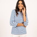 Saint James Women GALATHEE II V4HD60 Breton Striped Top with Sleeve Soft Cotton Fit WHITE/ROYAL BLUE