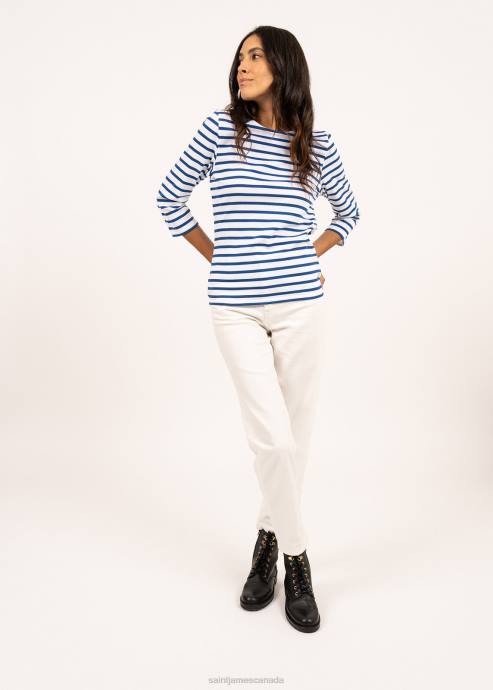 Saint James Women GALATHEE II V4HD60 Breton Striped Top with Sleeve Soft Cotton Fit WHITE/ROYAL BLUE - Image 3