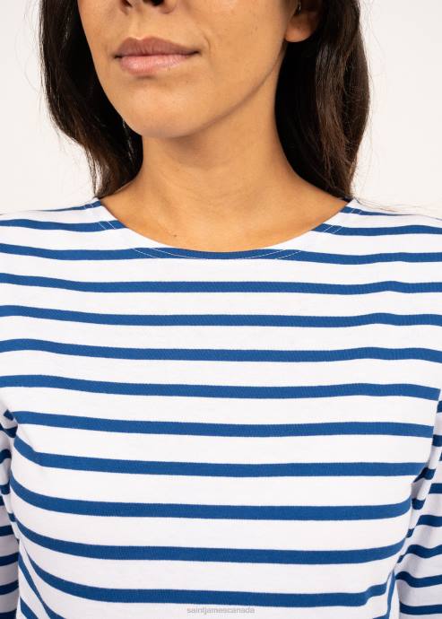 Saint James Women GALATHEE II V4HD60 Breton Striped Top with Sleeve Soft Cotton Fit WHITE/ROYAL BLUE - Image 5