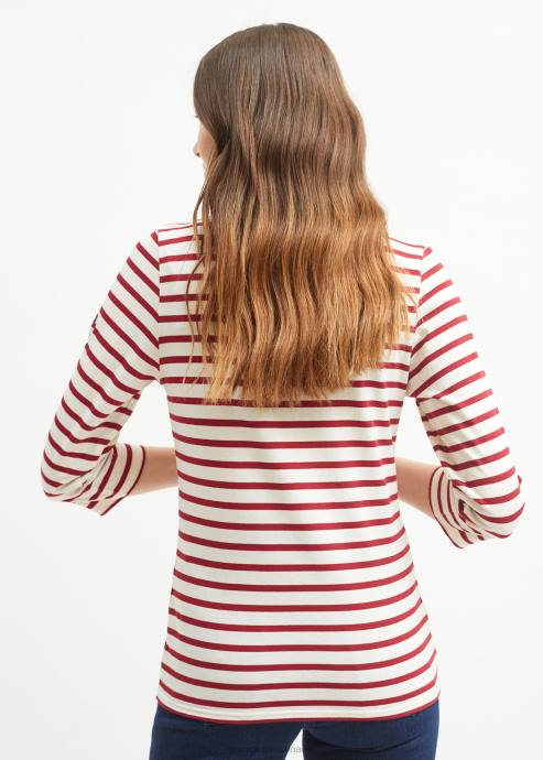 Saint James Women GALATHEE II V4HD95 Breton Striped Top with Sleeve Soft Cotton Fit ECRU/MAROON - Image 2