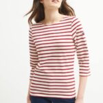 Saint James Women GALATHEE II V4HD95 Breton Striped Top with Sleeve Soft Cotton Fit ECRU/MAROON