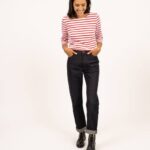 Saint James Women GALATHEE II V4HD96 Breton Striped Top with Sleeve Soft Cotton Fit WHITE/RED